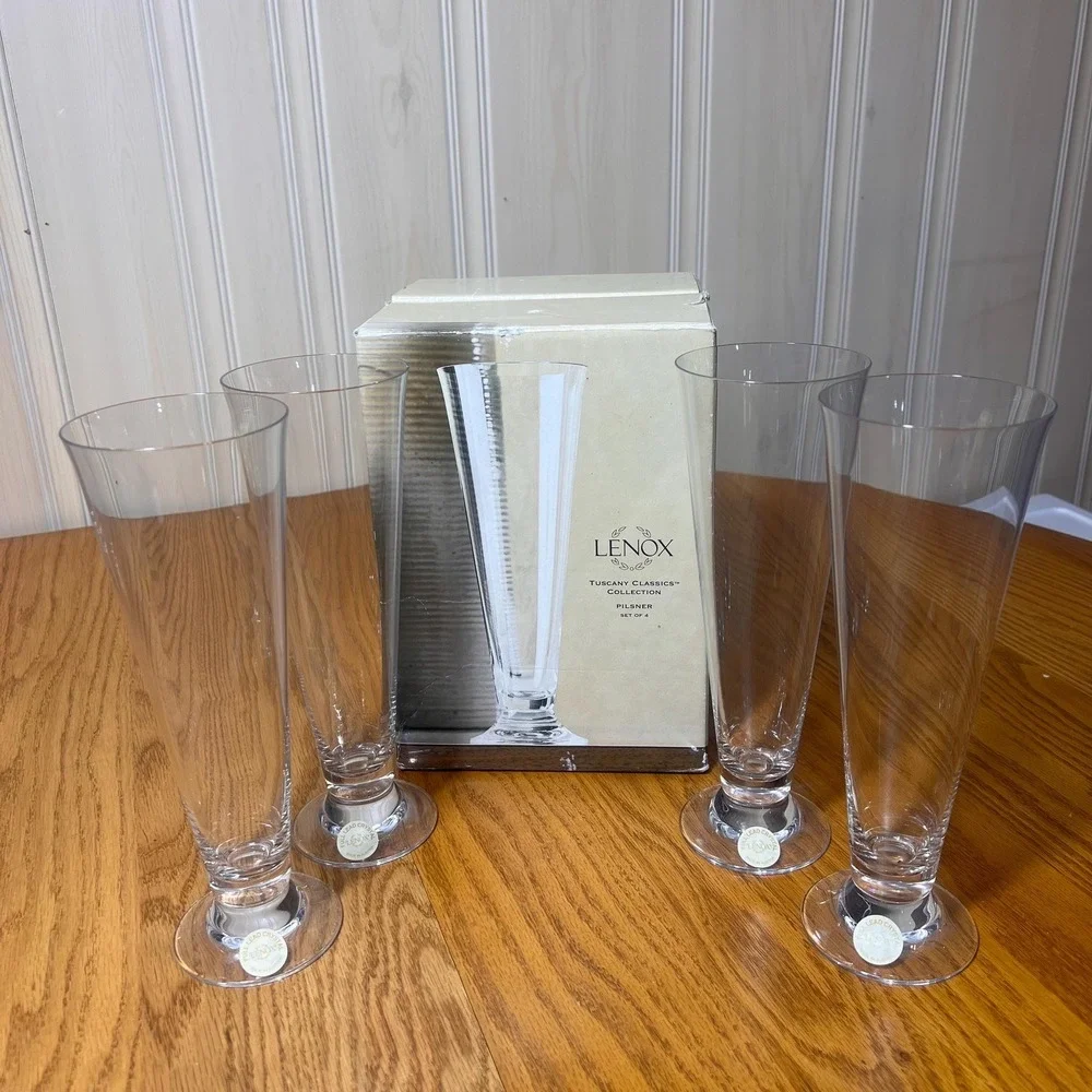 Lenox Tuscany Classics Crystal Pilsner Glasses Set 4 Austria 18.5oz NOS
